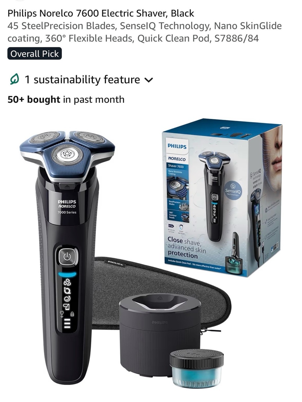 7600 Black Electric Shaver - Advanced Close Shave